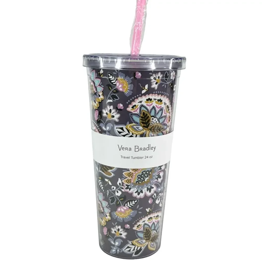 Vera Bradley Double Wall Travel Tumbler 24 oz Straw New